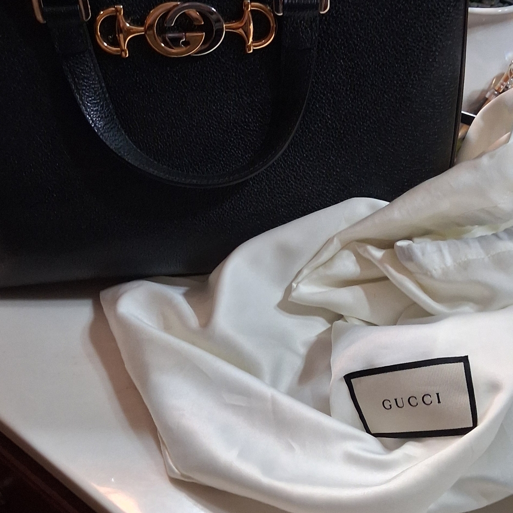 Gucci Black Leather Tote with Gold Hardware